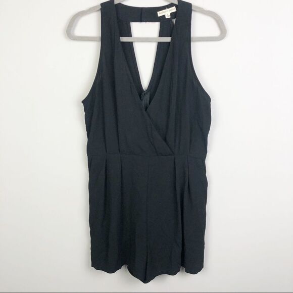 REDBERRY FASHION | Wrap Front Plunge Romper Black Shorts Back Cutout Women’s L - Picture 1 of 10